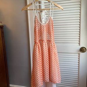 Millau LF- Orange & White V-neck Open Back Dress